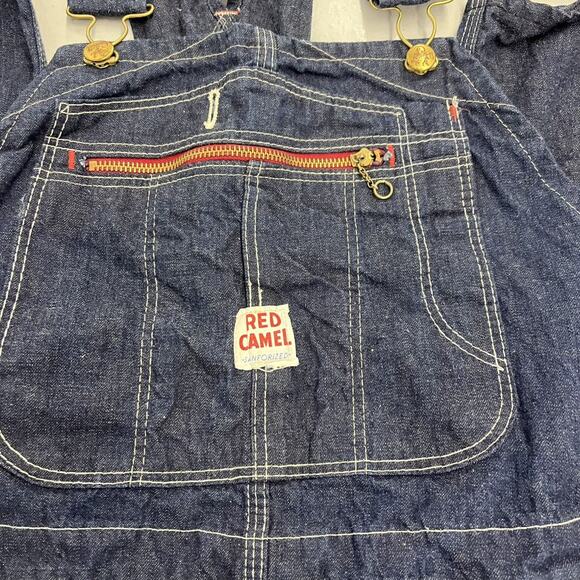 Vintage 60s Red Camel Dark Denim Workwear Overalls 40x30 - Picture 2 of 4